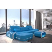Sofa Dreams Ecksofa Roma, L Form Ledersofa mit LED, wahlweise mit Bettfunktion als Schlafsofa, Designersofa blau