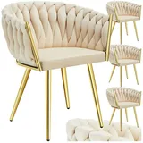 tectake Esszimmerstuhl Samtstuhl gepolstert, mit Samtbezug, Knotendesign, 60,5 x 55 x 75 cm (Polsterstuhl Astano in sandfarben/gold, 4 St), Stahlbeine, höhenverstellbare Kunststofffüße, Belastbarkeit 120 kg beige
