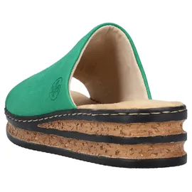 Rieker Pantolette RIEKER, Damen, Gr. 42, grün (smaragd), Lederimitat, Schuhe Pantolette, Keilabsatz, Sommerschuh, modische Keilsohle