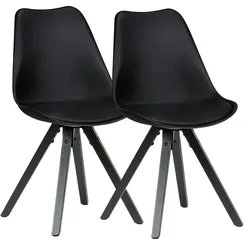 KADIMA DESIGN 2er Set Retro Esszimmerstuhl Schwarz mit Schwarzen Beinen, Polsterstuhl Skandinavisch Rückenlehne, Küchenstuhl Kunstleder
