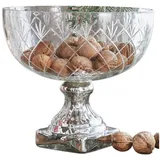 Loberon Schale Iesha, mundgeblasen, kunstvoller Rautenschliff, eleganter Silberfuß, stilvolles Deko-Element, Tischaccessoire, Tischdekoration, Glas, klar/antiksilber