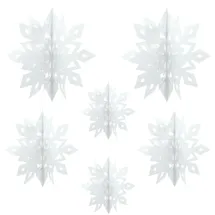 Oblique Unique 3D Schneeflocken 6er Set 6 cm Dunkelblau/Silber/Türkis/Weiß