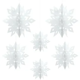 Oblique Unique 3D Schneeflocken 6er Set 6 cm Dunkelblau/Silber/Türkis/Weiß
