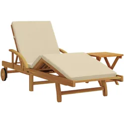 vidaXL Sonnenliege mit Kissen und Tisch Beige Massivholz Akazie