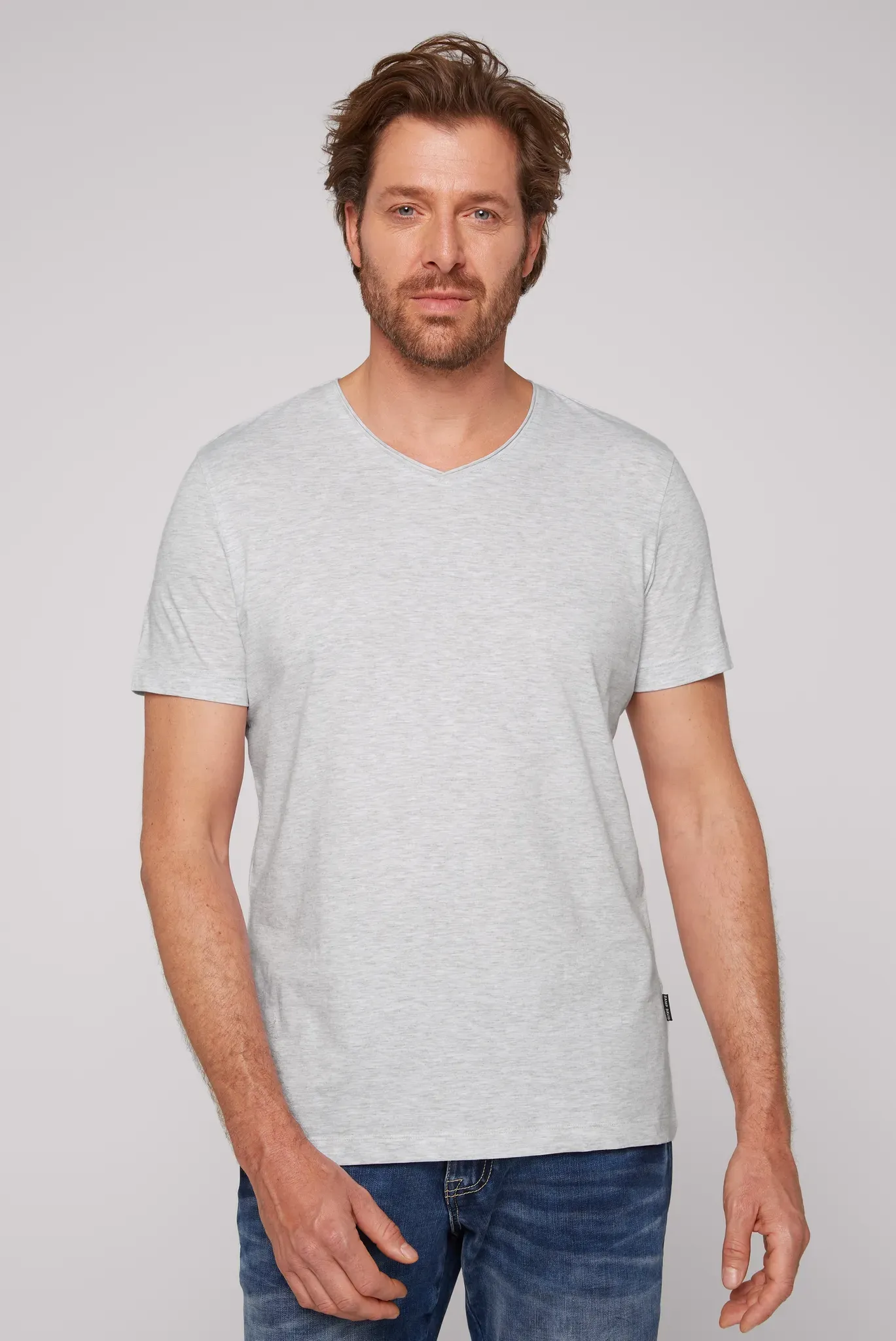 V-Shirt CAMP DAVID, Jungen, Gr. 3XL, grau (grai), Single Jersey, Material: 100% Baumwolle, unifarben, regular fit normal, V-Ausschnitt, eingesetzt gerader Abschluss, Shirts, aus Baumwolle