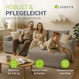 Juskys Eckcouch Cord 3-Sitzer Hellgrau