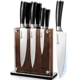 KEEMAKE Messerset 7-teilig mit Magnet Messerblock magnetisch – Profi Küchenmesser Set aus Edelstahl – Scharfe Kochmesser Brotmesser Santoku – Hochwertiger Messerhalter, Vatertagsgeschenk für Papa