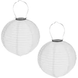 EAXUS 2er Set Solar LED Lampion Party Garten Laterne ø 20cm Weiß Deko Lampenschirm Lampe Kugel Gartenlampion