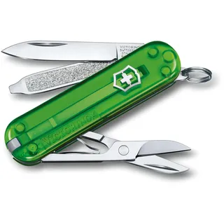 Victorinox Classic SD Multitool, Swiss Army Knife, Geschenk, 7 Funktionen, Klinge, Nagelfeile, Grün Transp.