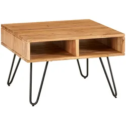 KADIMA DESIGN Couchtisch 60x60x40 cm Akazie Massivholz / Metall Design Sofatisch Eckig, Stubentisch Holz mit Stauraum, Wohnzimmertisch Holz Quadratisch