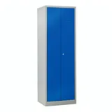 Schrank & Stuhl Doppelspind mit Trennwand – zur Trennung von Arbeits- und Privatkleidung 180x60x50cm, 2 Abteile für eine Person, Zylinderschloss, Grau/Blau