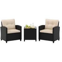 COSTWAY Balkonset, (3-tlg), Rattan, 2 Sessel mit Kissen&Tisch mit Glasplatte braun