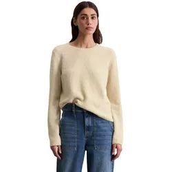 Rundhalspullover MARC O'POLO "aus Bouclé-Garn", Damen, Gr. XXL, natural stone, Obermaterial: 50% Baumwolle, 35% Lama, 15% Polyamid, gestreift, casual, Rundhals, Langarm, Pullover