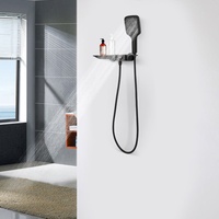 Messing Duschsystem mit Digitalanzeige 3 Modi Wasserfall Armatur Duschset (schwarz)