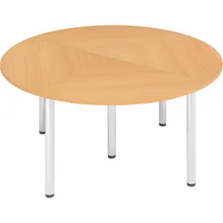 bümö Konferenztisch Kreis-Form 160x160 cm großer Besprechungstisch rund in Buche, Besprechungstisch mit Chromfüßen, Meetingtisch für 4 Personen,