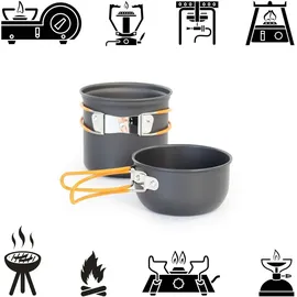 toboli Camping Geschirr Set 6 tlg. Kochgeschirr für Outdoor Kochausrüstung mit Topf und Besteck