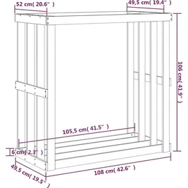 vidaXL Kaminholzregal Massivholz Kiefer 108 x 52 x 106 cm Braun