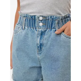 Vero Moda Jeansshorts VERO MODA "VMLYRA HR PAPERBAG SHORTS MIX", Damen, Gr. XS, N-Gr, light blau denim, Denim/Jeans, Obermaterial: 80% Baumwolle, 20% Polyester, unifarben, loose fit kurz, Jeans Jeansshorts, Baumwollmischung, loose fit