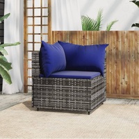 BAZZI Garten-Ecksofa Balkon Lounge Klein Rattan Lounge Moebel Balkon Klein mit Kissen Balkonmöbel Rattan(Ecksofa) Balkon Ecksofa Klein Grau und Blau Outdoor Sofa Lounge L Form