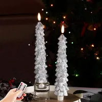Eywamage Grün Weihnachtskerzen mit Fernbedienung, Flammelose LED Spitzkerzen, Echte Wachs Batteriekerzen 4er Pack
