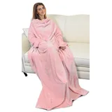 Catalonia Classy Decke mit Ärmeln als Geschenk für Frauen Herren, Flauschig Fleece Tragbare Kuscheldecke mit Ärmel, Cozy Warm Decke zum Anziehen Ärmeldecke Erwachsene, 185x130cm Rosa - Fleece