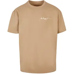 T-Shirt MERCHCODE "Merchcode Herren Be Happy Heavy Oversize Tee", Herren, Gr. 5XL, beige (unionbeige), 100% Baumwolle, bedruckt, casual, oversize, Rundhals, Kurzarm, Shirts