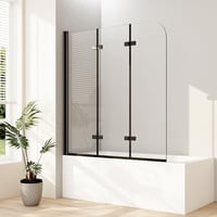 Boromal Duschwand für Badewanne 140x140cm 3-teilig faltbar Badewannenaufsatz Badewannenfaltwand Duschwand Faltwand Duschabtrennung für Badewanne mit 6mm NANO Sicherheitsglas, Matt Schwarz