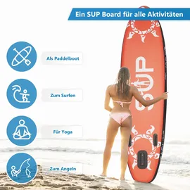 24move 24MOVE® Standup Paddle Board SUP, inkl. umfangreichem Zubehör, Paddel und Hochdruckpumpe, ROT, 366x80x15cm