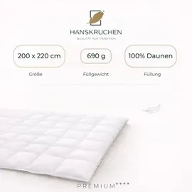 HANSKRUCHEN GmbH Hanskruchen® Daunendecke 155x220 cm Leicht waschbar Allergiker Bettdecke Daunen 100% atmungsaktiv Kassettendecke weiß - Weiß