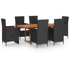 vidaXL Polyrattan Garten-Essgruppe 7-tlg. schwarz 3070769