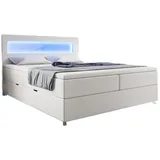 luxusbetten24 Boxspringbett Relax mit LED, Stauraum und USB-C in Kunstleder - Weiß - 180x200 - H3 (70-100kg) - Luxusbetten24 - 2 Jahre Gewährleistung - mind. 14 Tage Rückgaberecht - Weiß - 180x200