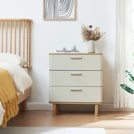 [en.casa] Kommode Ferrersp mit 3 Schubladen 70 x 60 x 40 cm Eicheoptik / Sandfarben