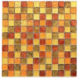 Mosani Mosaikfliesen Glasmosaik gold orange Mosaikfliese Struktur Fliesenspiegel Küche