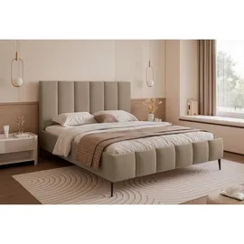 Selsey Polsterbett 140x200 cm, mit Bettkasten, Lattenrost und Metallfüßen, dunkelbeige -