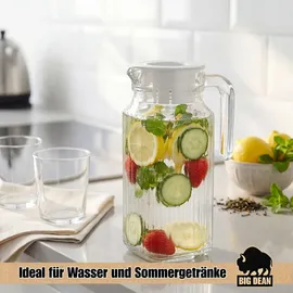 BigDean 2 Stück Kühlschrankkrug 1,1 Liter Glas Wasserkrug mit Deckel ergonomischer Griff