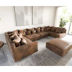 DELIFE Wohnlandschaft Clovis XL modular Braun Antik Optik Hocker Armlehne, Design Wohnlandschaften, Couch Loft, Modulsofa, modular