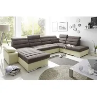 Fun Möbel Couchgarnitur PASCARA U-Form mit Schlaffunktion-Creme /Ottomane Links - Braun