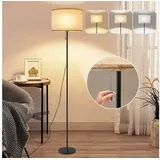 Nettlife LED Stehlampe Vintage Lampenschirm Dimmbar Wohnzimmer Beige mit Seilzugschalter, mit Seilzugschalter, LED fest integriert, Farbwechsler, Retro Leselampe für Schlafzimmer Esszimmer Büro schwarz