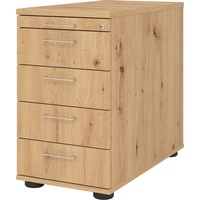 bümö Schreibtisch Schrank abschließbar, Schubladenschrank Holz in Asteiche, Container mit Schubladen - Schubladen Schrank Büro, Schreibtisch