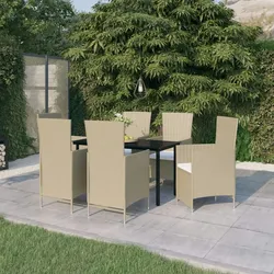 vidaXL 7-tlg. Garten-Essgruppe mit Auflagen Beige