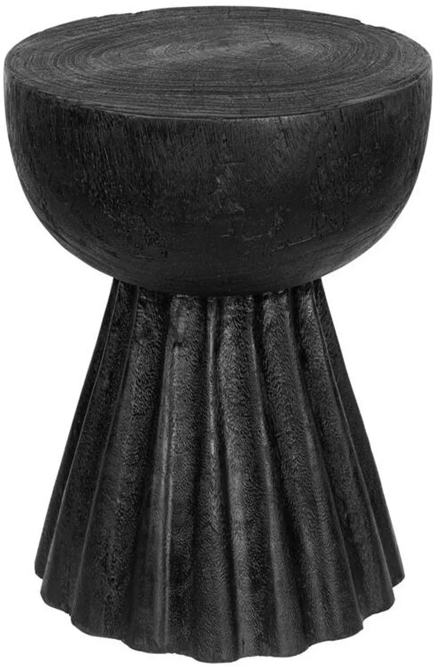 Beistelltisch Trophy aus Suarholz, modern und handgefertigt, rund, schwarz, Ø 34 cm