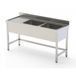 Cofrise Steel Industrielle Edelstahlspüle mit 2 Becken aus Edelstahl 1600x600x850mm linke Abtropffläche