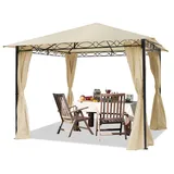 Gartenpavillon 3x3 m wasserdicht Pavillon mit 4 Seitenteilen Gartenzelt ca. 180g/m2 Dachplane in Creme - Beige