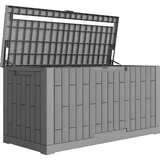 Outsunny Gartenbox 379 Liter Auflagenbox mit Holzoptik Wasserdicht Abschließbar Outdoor Kissenbox aus Kunststoff UV-beständig Aufbewahrungsbox für Garten Balkon Terrasse 122,5 x 56 x 62 cm Grau   Aosom