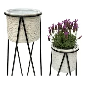 DanDiBo Ambiente Blumenhocker mit Topf 2er Set Metall 60 x 30 cm Schwarz Weiß