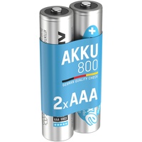 ANSMANN Akku AAA Micro 800 mAh 1,2V NiMH 2 Stück für Geräte mit hohem Stromverbrauch - Wiederaufladbare Batterien maxE - Akkus für Spielzeug Fernbedienung Telefon Kamera uvm - Rechargeable Battery