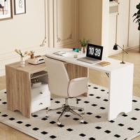 Flieks Schreibtisch Drehbar, Arbeitstisch Computertisch mit Schrank, Eckschreibtisch Schminktisch Bürotisch mit Schubladen, Weiß