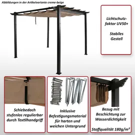 MCW Pavillon Garten, stabiles 8cm-Gestell Schiebedach UV50+ 3x3m ~ anthrazit