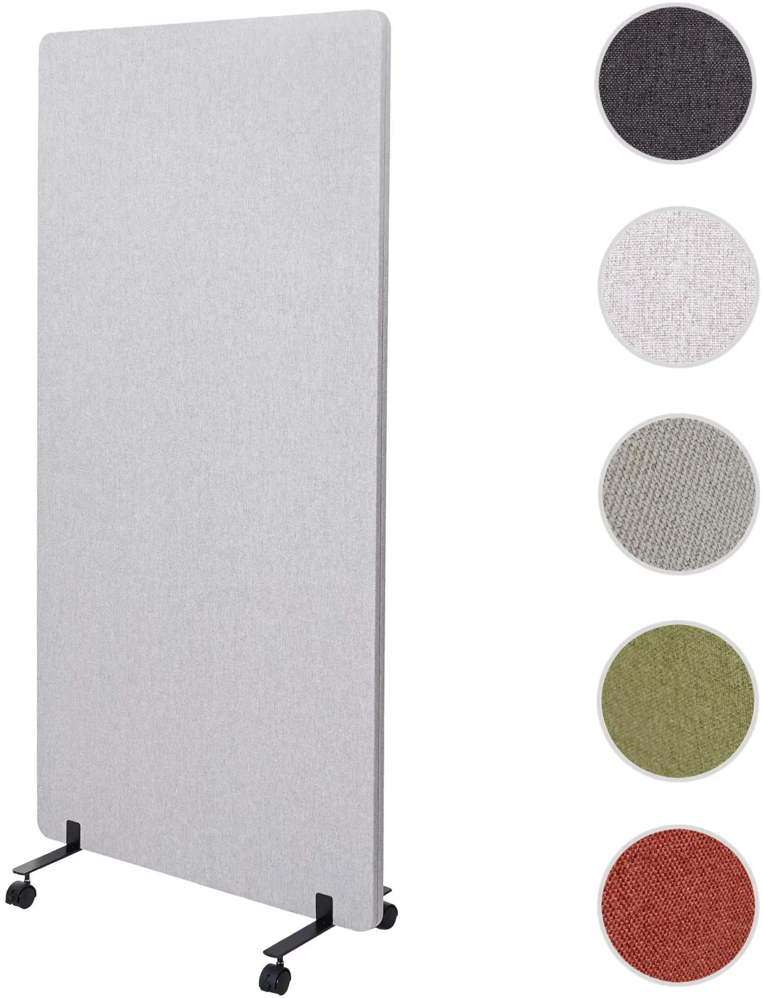 Akustik-Trennwand HWC-G77, Büro-Sichtschutz Raumteiler Pinnwand, doppelwandig rollbar Stoff/Textil ~ 167x80cm grau