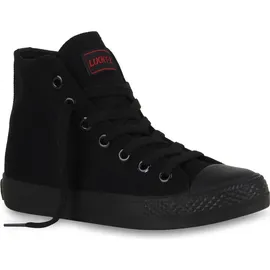 Mytrendshoe Damen High Top Sneakers Sportschuhe Kult Schnürer 94589, Farbe: Schwarz Schwarz Lucky, Größe: 36 - Schwarz - 36